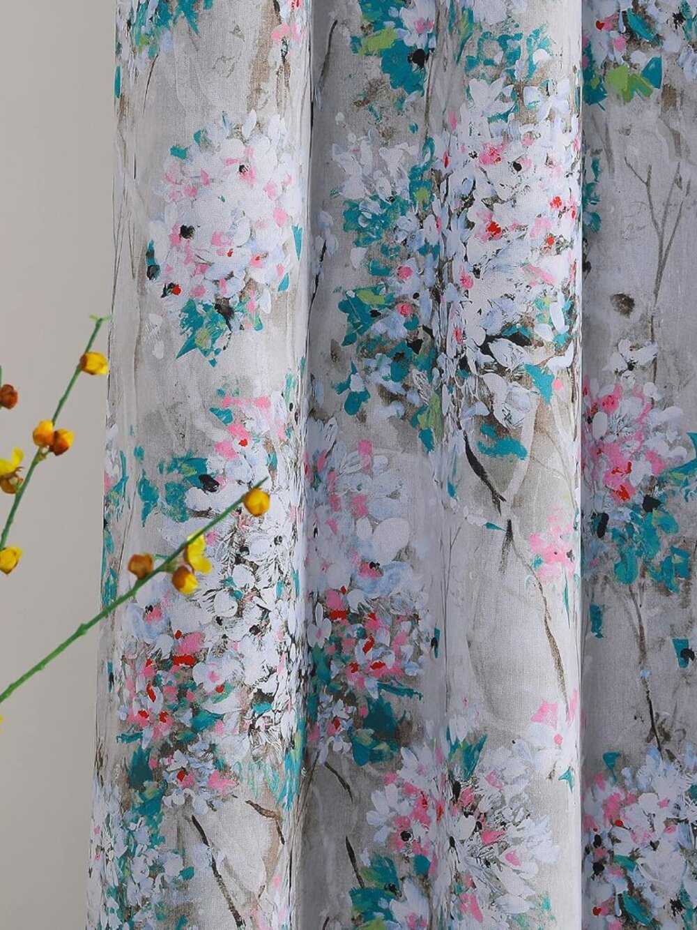 Floral Curtains 84 inches Long 2 Panels Pink and Blue Curtain Ink Vintage Flower